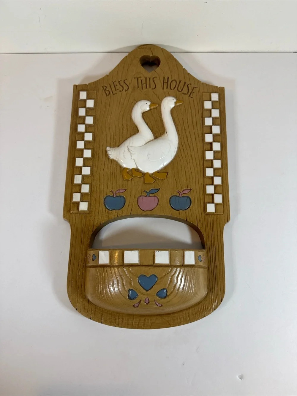 Rustic 'Bless This House' Goose Wall Pocket - White & Blue